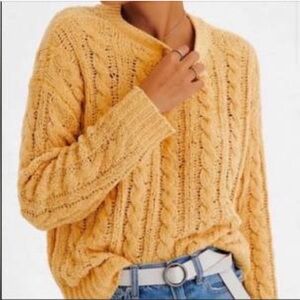American Eagle Mustard Yellow Chenille Cable Knit Sweater